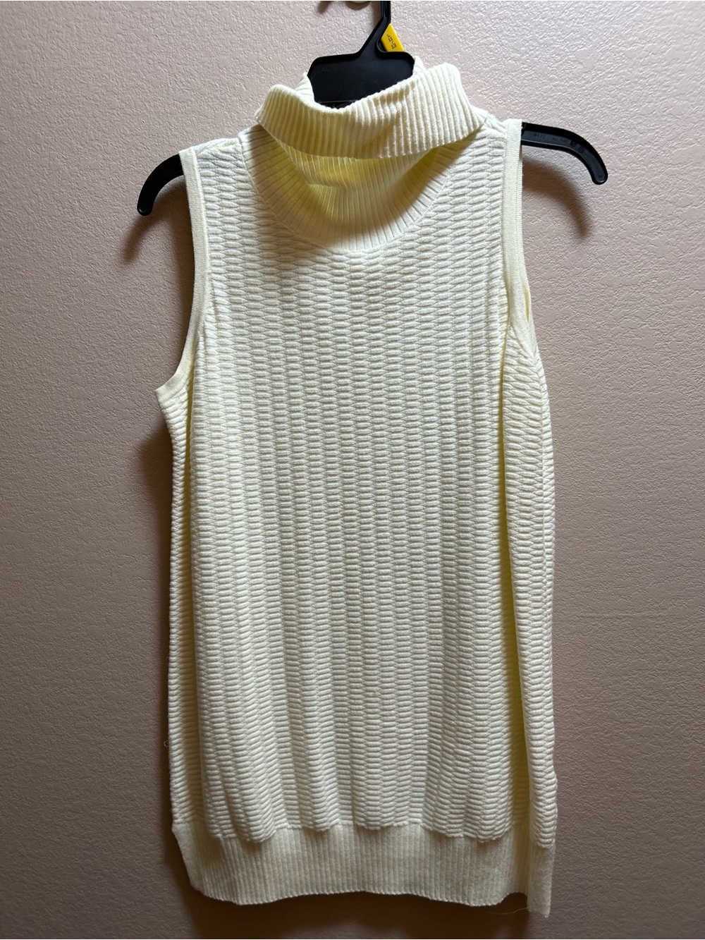 Susan Graver Ribbed Sleeveless Cowl Neck Tunic in Light Yellow Medium